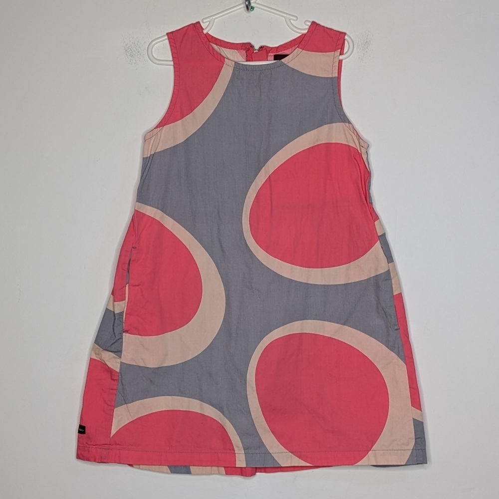Tea Collection Pink Grey Abstract Sleeveless Cotton Dress 7